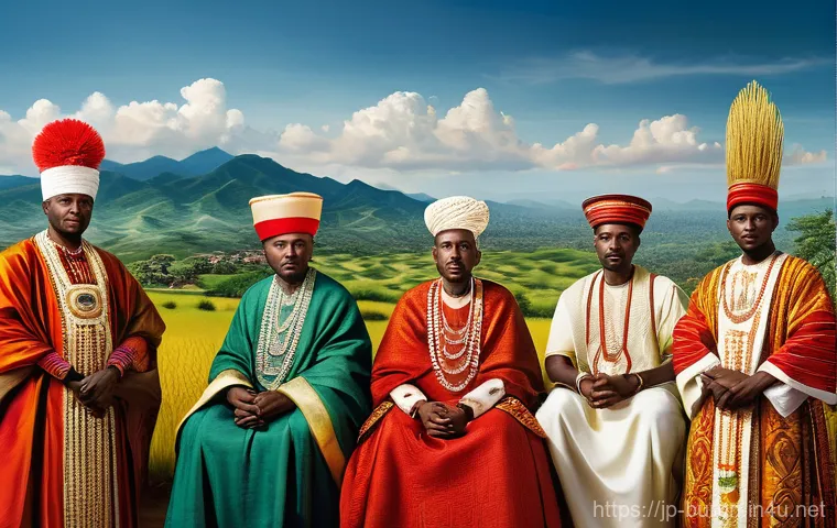 부룬디 독립 역사 - **A majestic scene depicting the ancient Burundi Kingdom (17th-19th century).** The Mwami (king), ad...