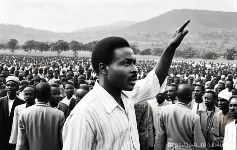 부룬디 독립 역사 - **A majestic scene depicting the ancient Burundi Kingdom (17th-19th century).** The Mwami (king), ad...